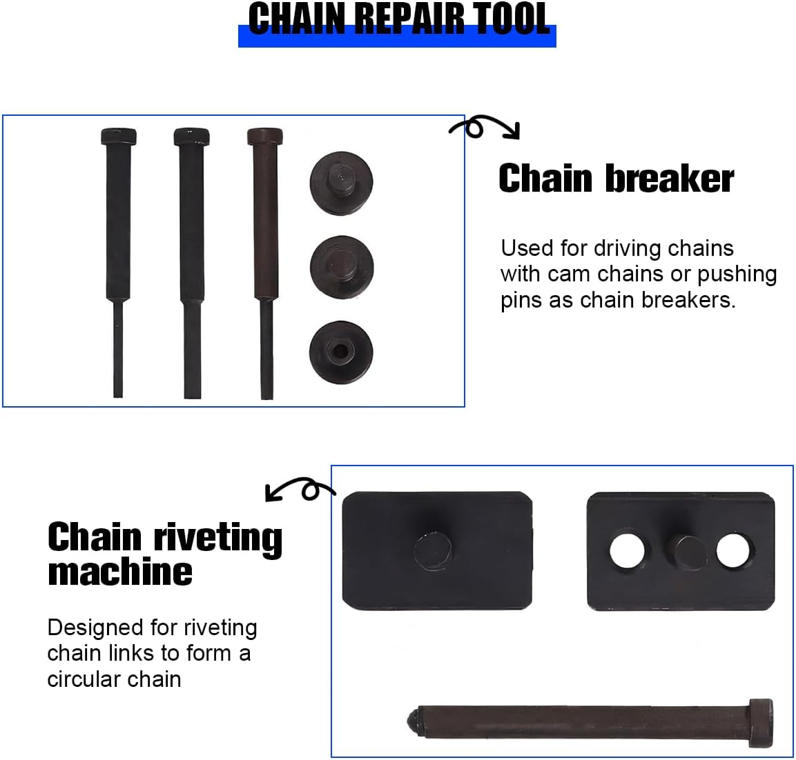 Sandfren Motorcycle Chain Brake Tool Kit, 13PCS Motorbike Chain Braker Set with C Frame 3 Anvils 4 Brake Tips, Dirtbike Link Repair Removal Tool, Fit for Cam & 25 to 630 Chains image number 5