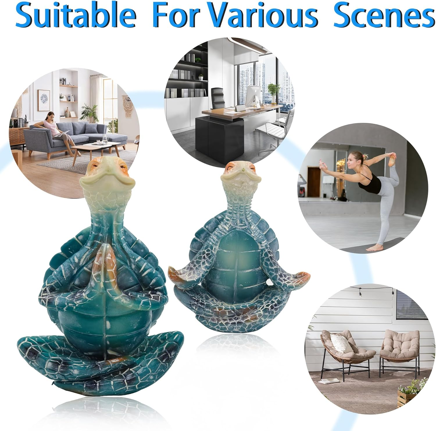 Set of 2 Meditation Yoga Turtle Statue, Sea Turtle Decor, Coastal Room Decor, Meditating Turtle Figurines for Garden Decorations, Beach Decorations for Home Office Desk Bathroom (2 Pcs) image number 4