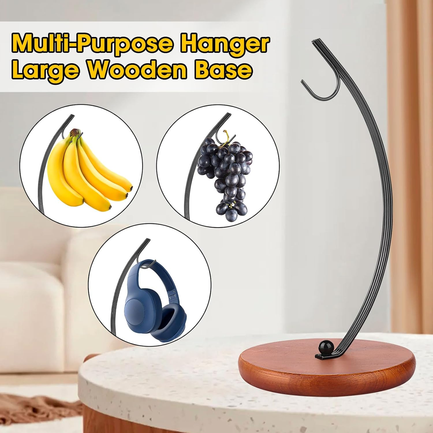 HOMKULA Banana Holder Stand - Hanging Hook Stands, Banana Hanger Hook Stand for Kitchen Counter (Modern, Black) V4 image number 4