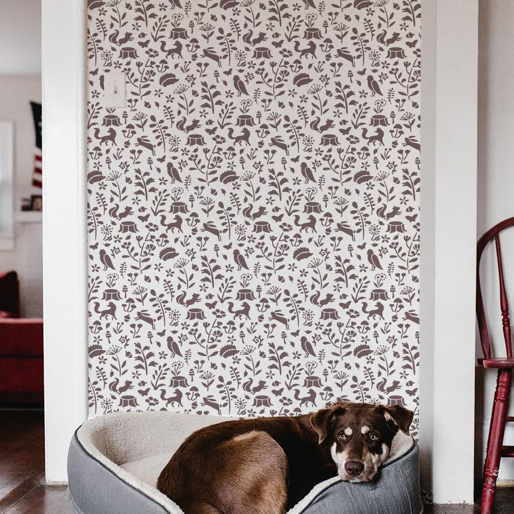 Doodlream Forest Plants and Animals Wall Stencil Template 11.8 X 15.7 Inch Reusable Plastic Woodland Nursery Stencil for Painting on Wood Wall Floor Fabric Glass Furniture DIY Home Decor Template image number 1