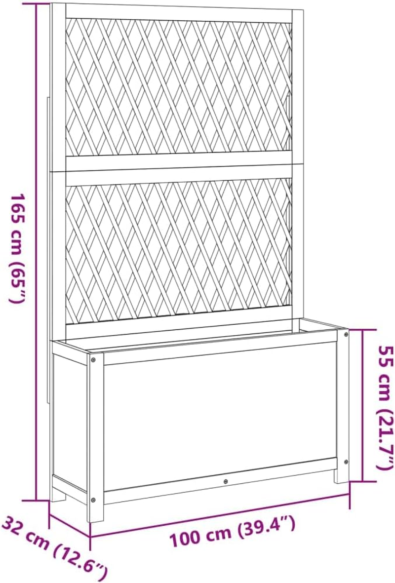 Vidaxl Planter with Trellis - Acacia Wood, Raised Bed Flower Box for Climbing Plants, Rectangular - 100 X 32 X 165 Cm image number 2