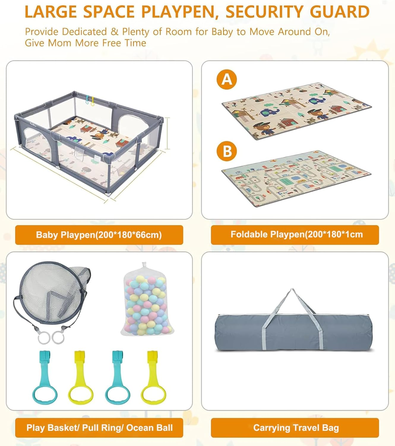 Extra Large Baby Playpen with Mat, Mankami 200 * 180Cm Baby Play Pen Yard for Babies and Toddlers Safety Baby Fence with Breathable Mesh Indoor & Outdoor Kids Activity Play Center image number 2