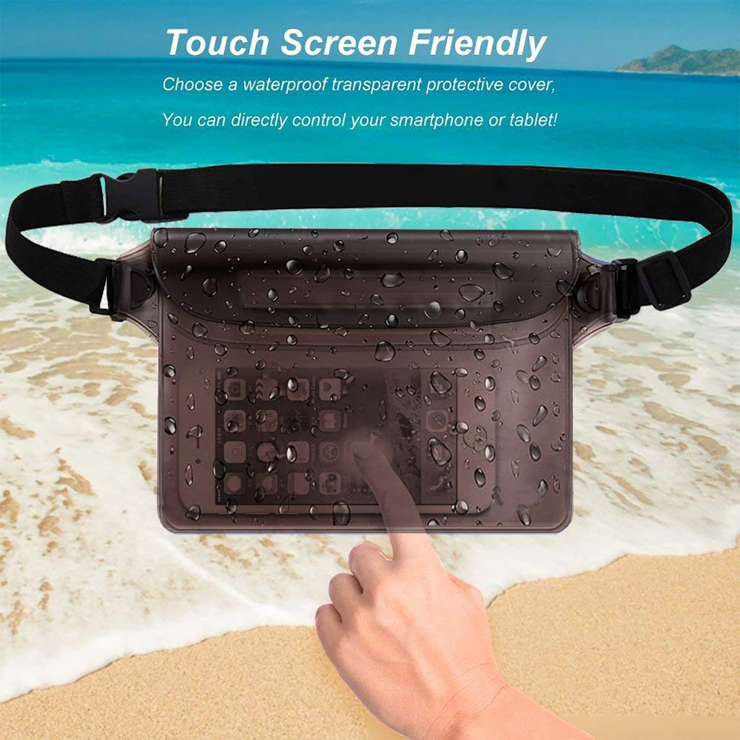 KINGDOO Waterproof Bags with Waist Shoulder Strap Best Dry Pouch Case to Keep Phone and Valuables Dry and Safe Perfect for Boating Swimming Snorkeling Kayaking Beach Water Parks&hellip; - Black image number 4