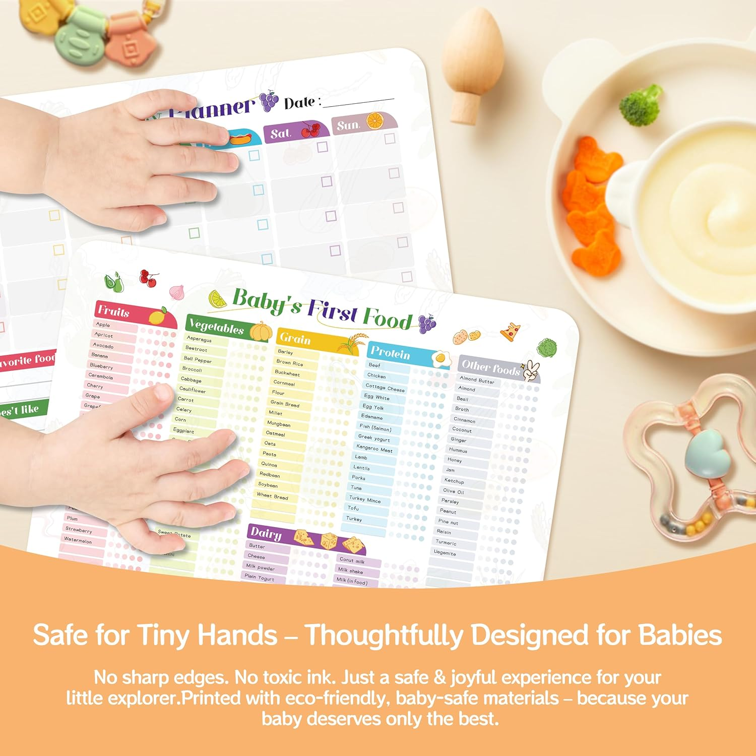 Baby Food Tracker Magnetic Chart &ndash; 100+ Aussie First Foods Checklist | Reusable Fridge Whiteboard for Weaning, Allergies & Meals (6M+) | 2 Markers & Eraser Included image number 1