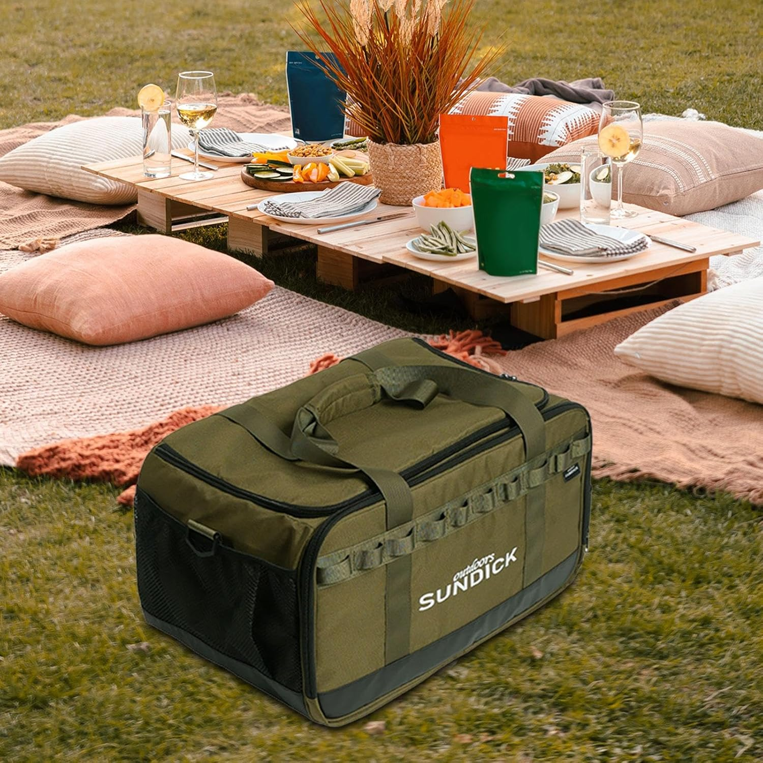 Eigell Camping Carrying Bag Gas Tank Organizer 36 L anti Collision Practical Barbecue Handbag Crossbody Bag for Backpacking Outdoor, Green - Black image number 6