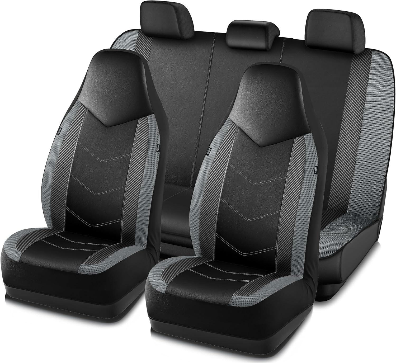 PIC AUTO Leather Car Seat Covers, Sports Carbon Fiber & Mesh Design, High-Back Full Set, Waterproof Automotive Seat Covers, Airbag Compatible, Universal Fit for Cars, Suvs, Trucks (Black & Gray) image number 7