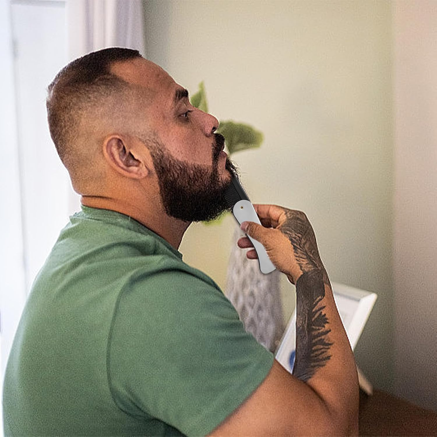 Men'S Beard Comb, Pocket Comb, Folding Comb, Mini Comb, Pocket Comb, Stainless Steel, Foldable, Pack of 1 image number 1