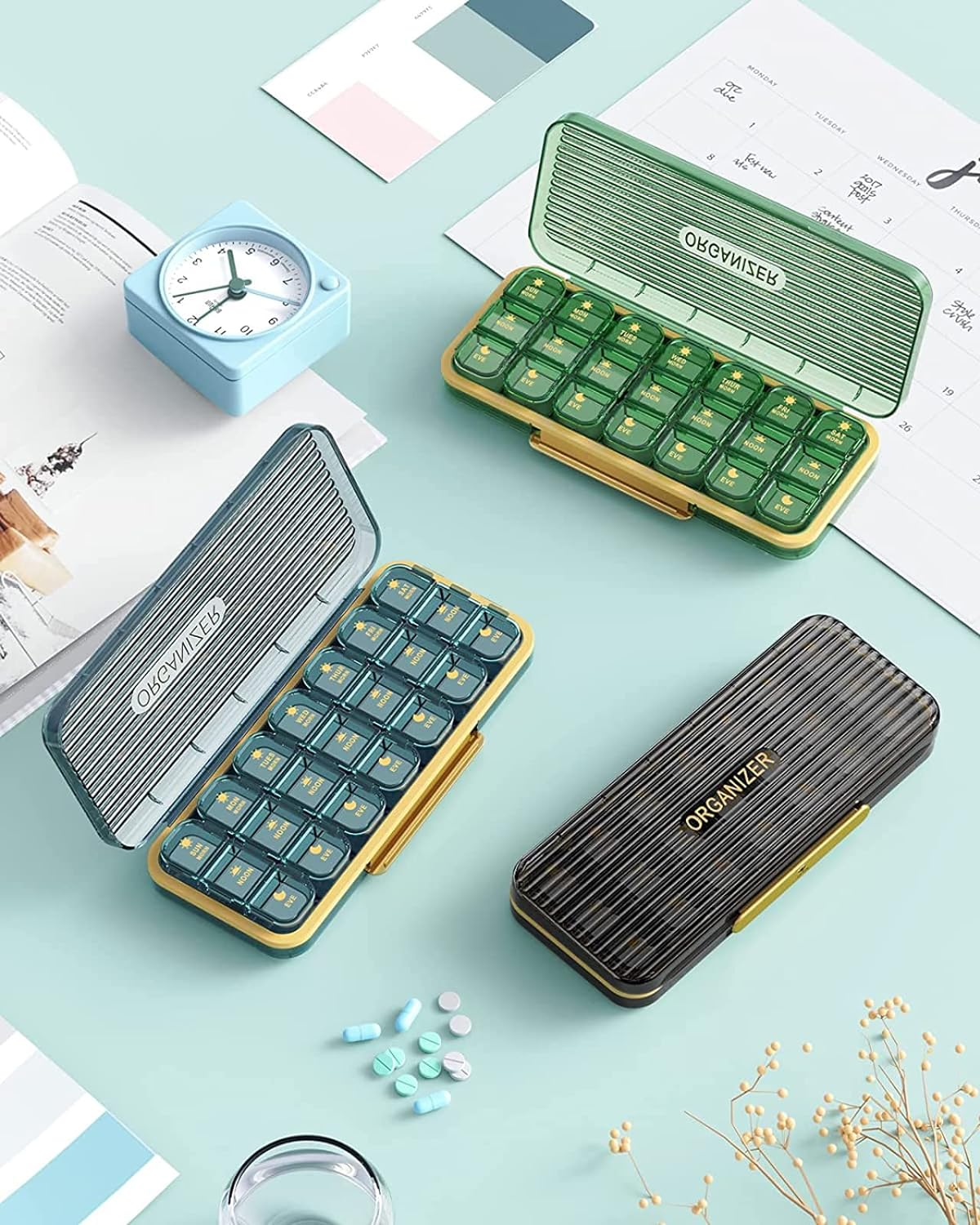 Weekly Pill Organizer, 3-Times-A-Day Pill Container 7 Day Vitamin Pill Box Portable Travel Medicine Box with 7 Daily Container, Medicine Dispenser Case for Vitamins, Fish Oils, Supplements - Blue image number 4