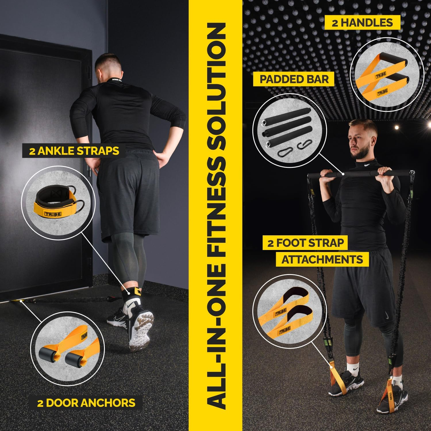 Tube Resistance Bands for Working Out Men and Women - Exercise Bands Resistance Bands Set, Resistance Band Bar, Handles, Ankle Straps, Foot Straps and Door Anchor, Tube Workout Bands - Door Anchor Strap - Green image number 2