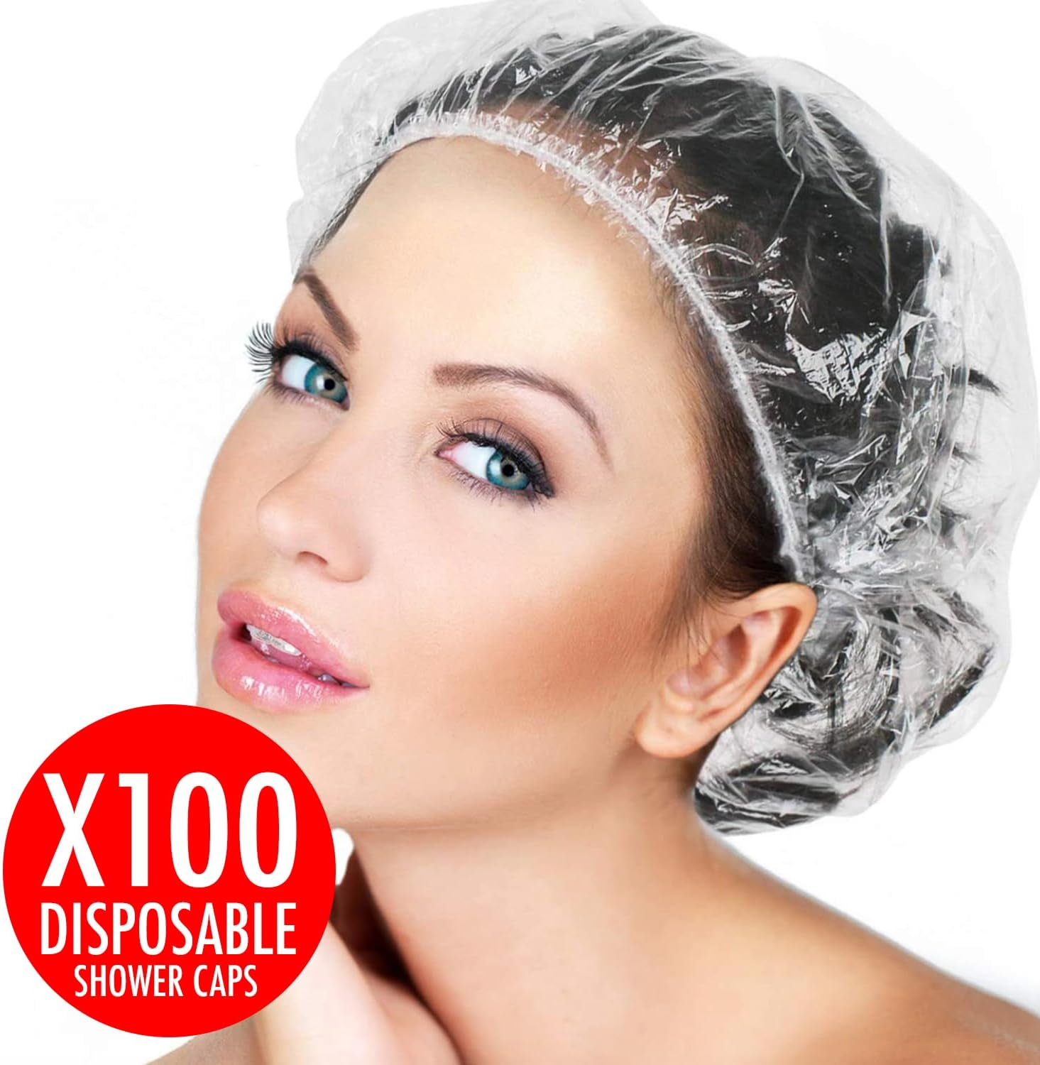 Disposable Shower Caps X100 Clear Waterproof Plastic Shower Caps for Women by GLAMZA image number 4