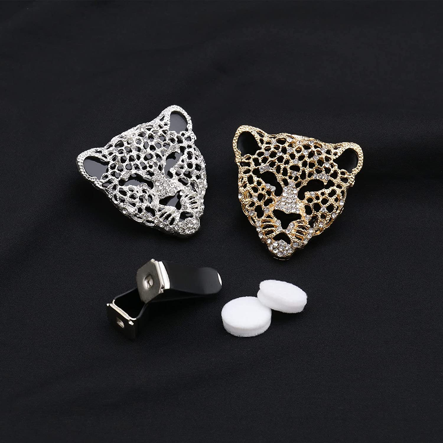 SING F LTD 2PCS Car Air Vent Clip Bling Rhinestone Leopard Shape Car Essential Oil Diffuser with Cotton Pad Car Bling Accessories Car Interior Decor image number 4