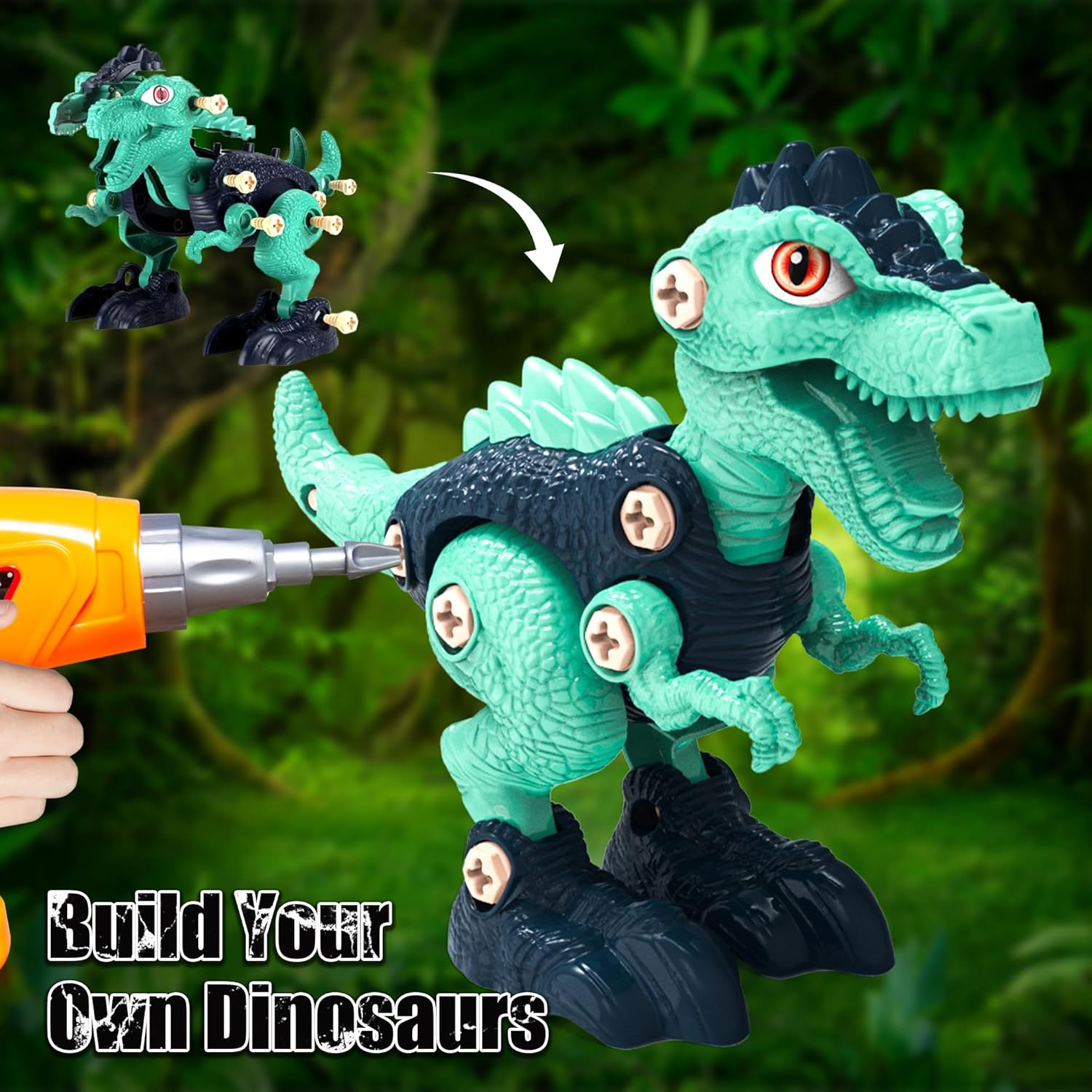 4 PCS Kids Take Apart Dinosaurs Toys, Building＆Construction STEM Educational Toy Set with 1 Electric Drill＆4 Hand Drills,Diy Engineering Play Kit Christmas Birthday Gifts for 3 4 5 6 7 8 Old Boy Girl image number 5