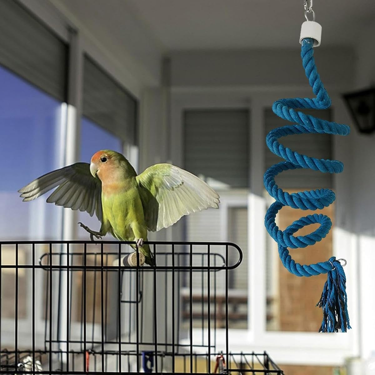 AIMALL Cotton Rope Parrot Toy, 59-Inch Spiral Climbing Rope for Small Birds, Hanging Swing Ladder with Hook, Interactive Cage Toy for Parrots, Cockatiels, Budgies image number 3