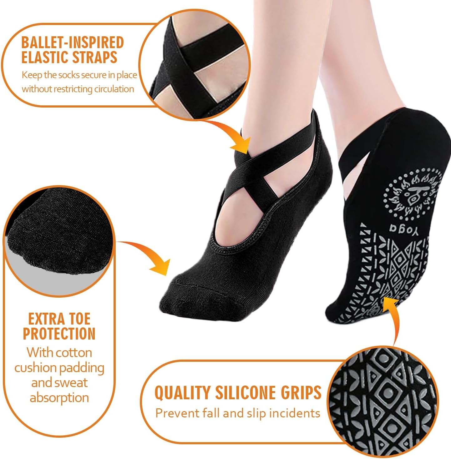 2/6 Pairs Cushion Pad Yoga Socks|Pilates Socks|Non Slip Grip Socks|Fitness Sport Sock Grippy Socks Reformer Pilates Socks for Women Pilates Ballet Barre Socks Barefoot Workout Socks by H HOME-MART image number 5