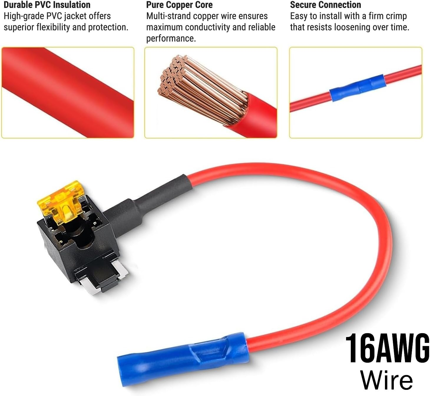 Ozchillon 5 Pack Low Profile Mini Add-A-Circuit Fuse Tap Kit with Blue Terminal &ndash; 16AWG Piggyback Fuse Holders for Car, SUV, Ute, Truck, 12V Accessories (5, 5AMP) image number 2