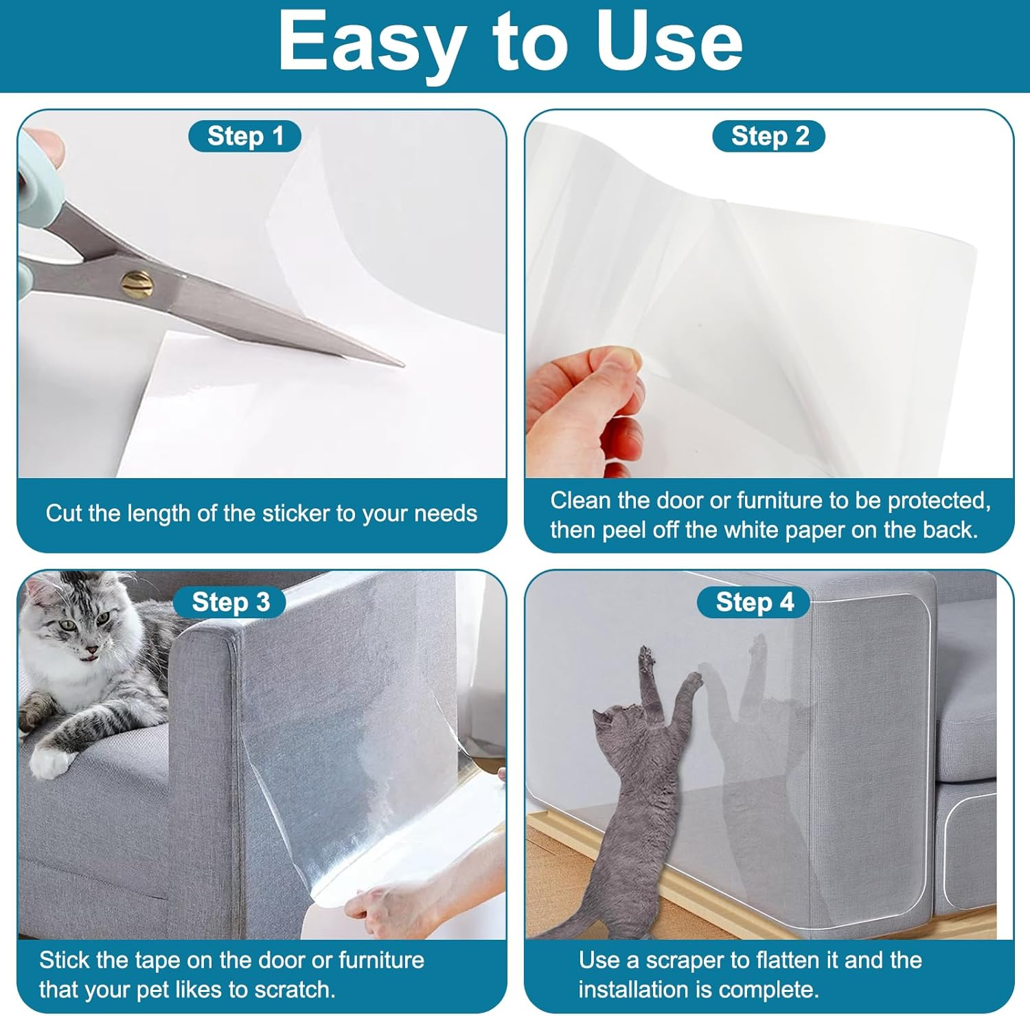 Cat Scratch Protection Film, 30 Cm X 3 M Transparent Scratch Protection Sofa Cat Pad, anti Scratch Film, with Scraper, Scratch Protection Wall Cat Tape, Self-Adhesive Scratch Protection Door Dog For image number 4