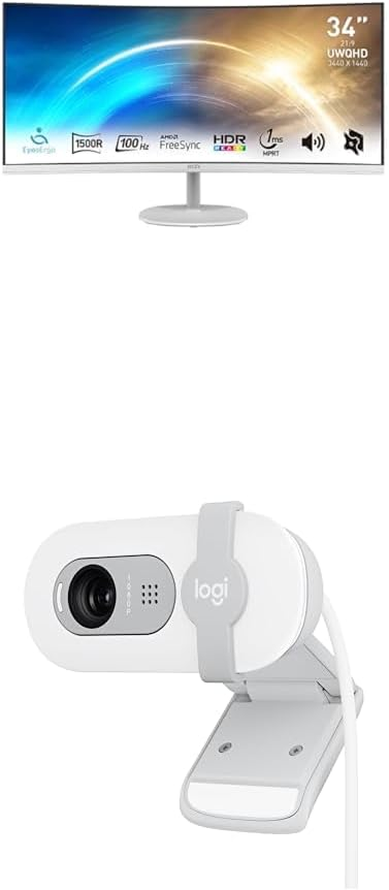 MSI PRO MP341CQW 34" Ultrawide Business Monitor & Logitech Brio 100 Full HD Webcam Bundle