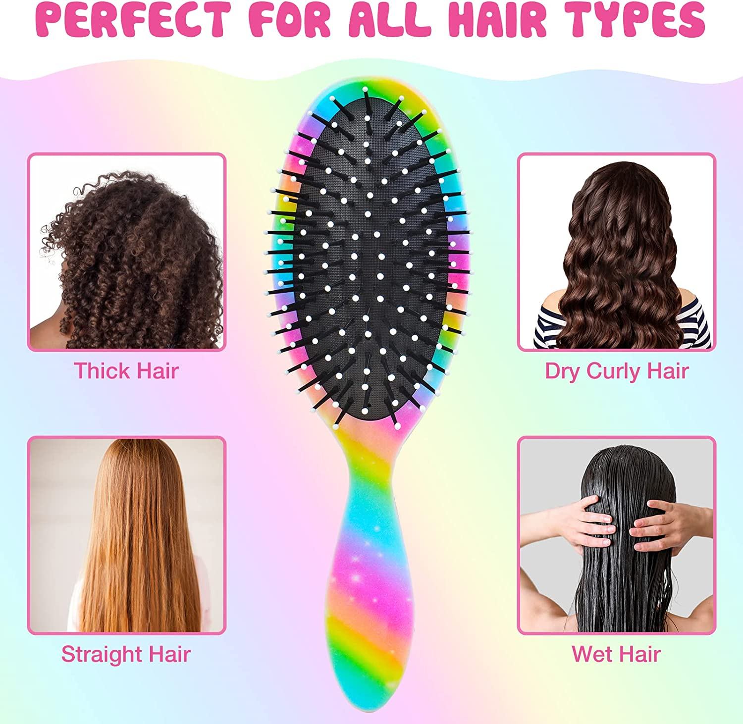 Kids Hair Brush Girls, Toddler Wet Dry Detangling Hair Brush for Curly Thick Hair Pain-Free Comb Girls Kids Women Unicorn Mermaid