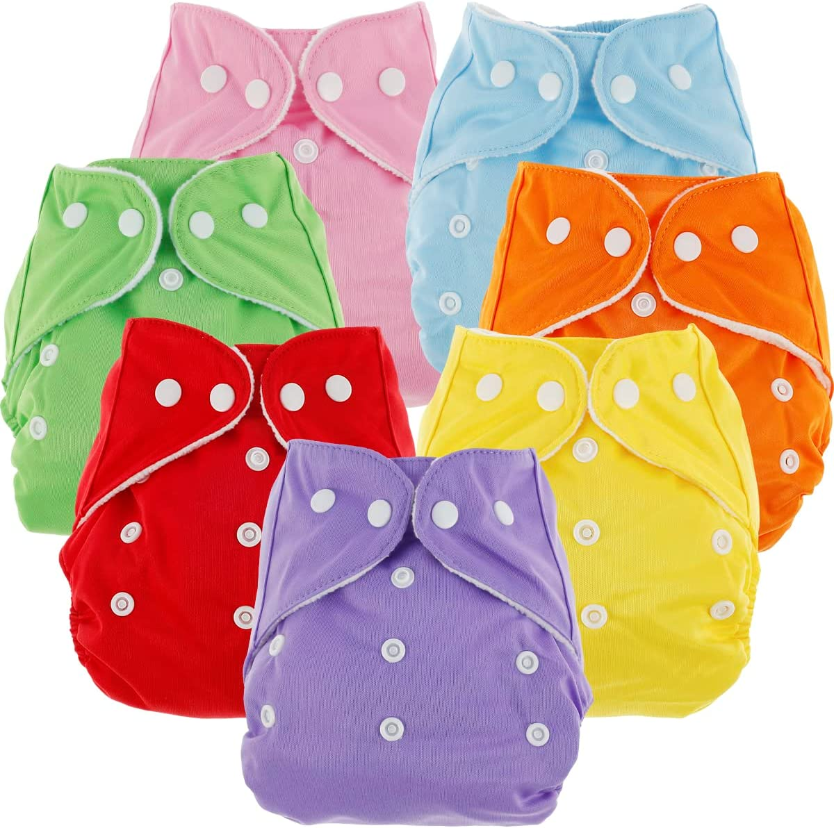 7Pcs Baby Cloth Nappies Reusable Pocket Nappy Washable Adjustable Cloth Diapers Super Absorbent Cloth Nappies Multi-Color Comfortable Cloth Diapers for Baby Infants Boys Girls image number 3