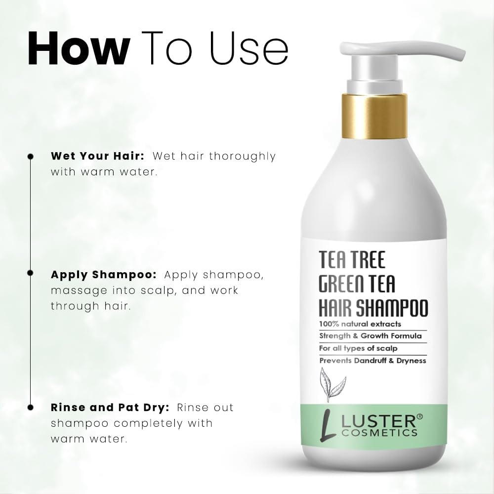 Tea Tree & Green Tea Hair Shampoo | Made with Organic Ingredients | Dandruff & Hair Fall Control Shampoo | Strength & Growth Formula | Shampoo for Women and Men | No Sulfate - 300Ml image number 2