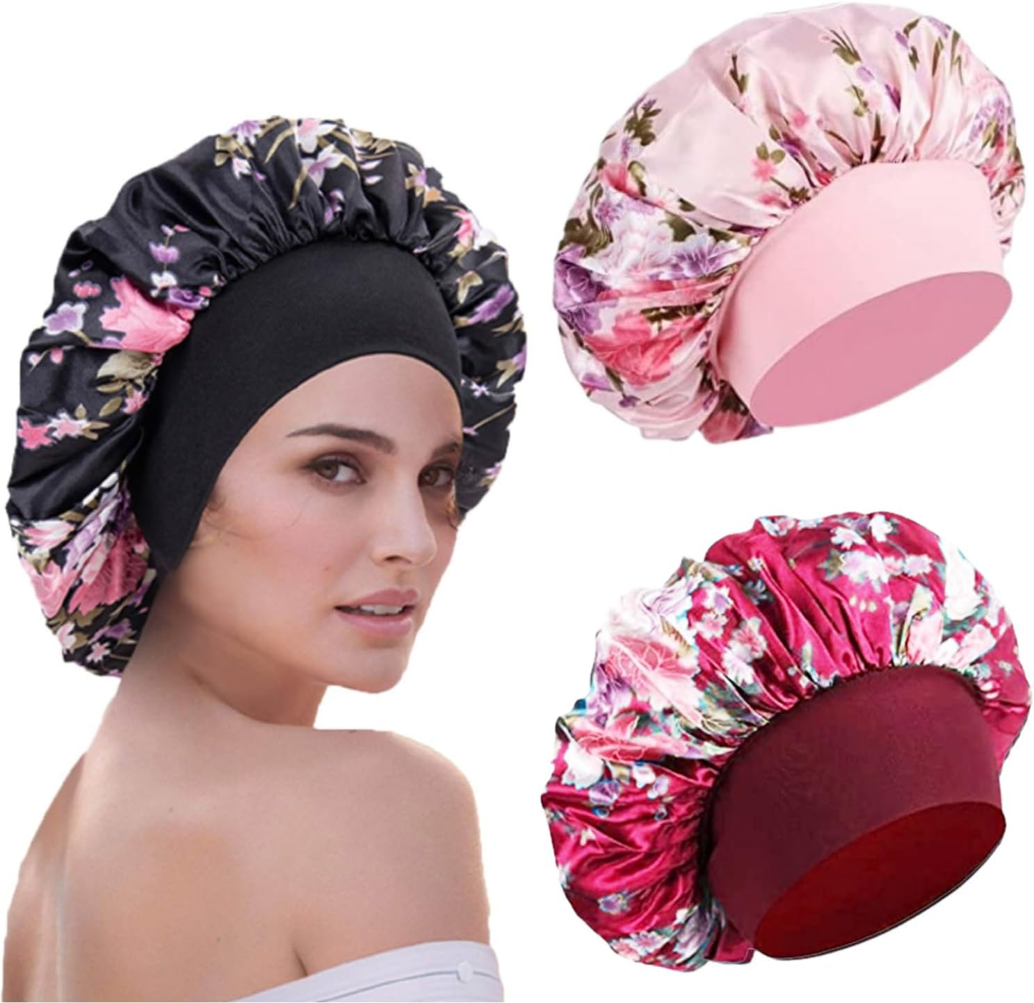 WUBAYI 3 Pcs Soft Satin Bonnet, Silk Bonnet Hair Wrap for Sleeping, Sleeping Hair Care Cap Bonnets, Night Sleeping Head Cover Sleeping Hat for Women and Girls Curly Hair