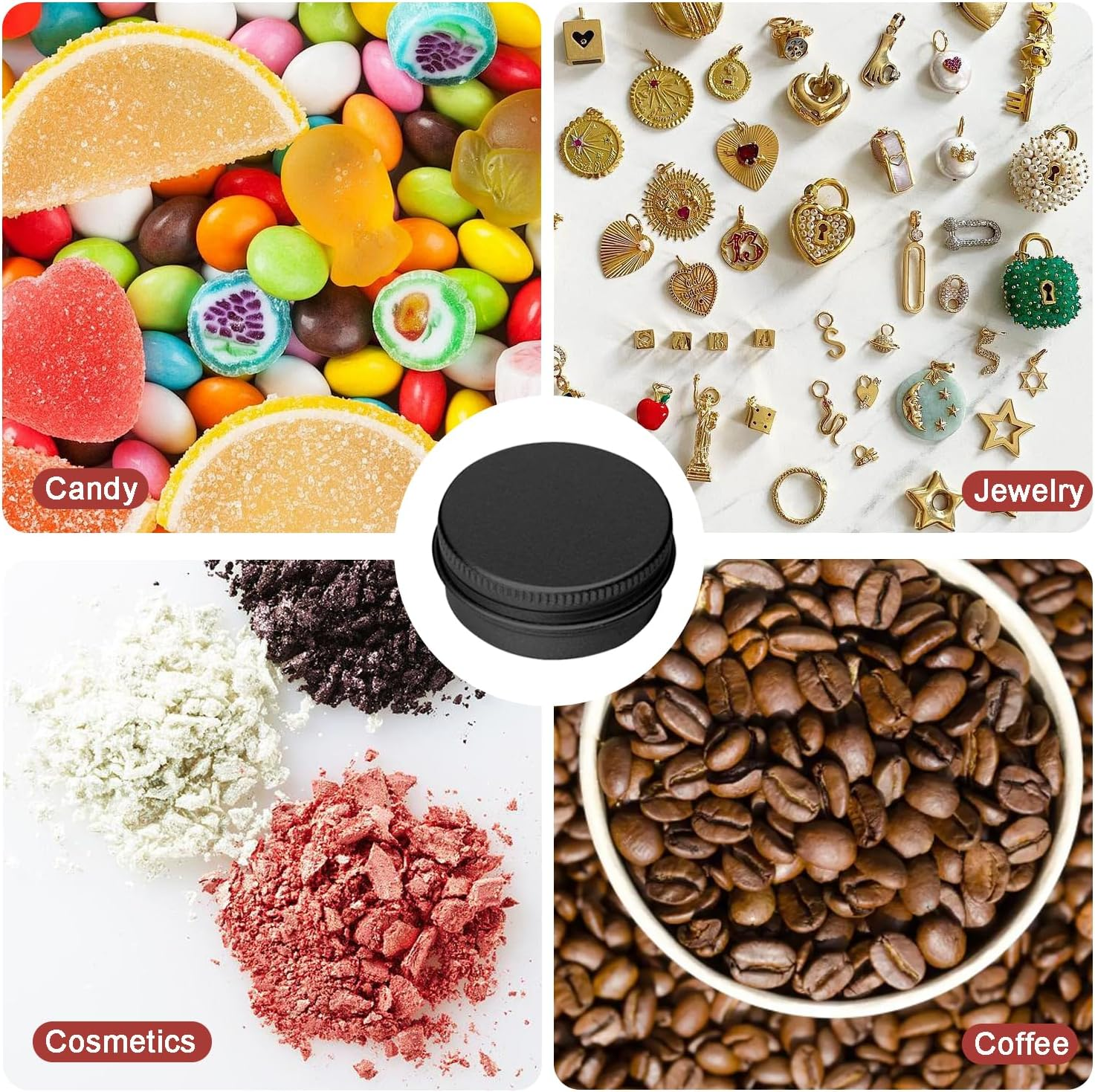 30 Pack Aluminum Tin Cans, 0.5 Ounce Aluminum Screw Lid round Tin Container Bottle, Storage Tin Containers for Creams,Lip Balm, Eye Shadow（Black） image number 2