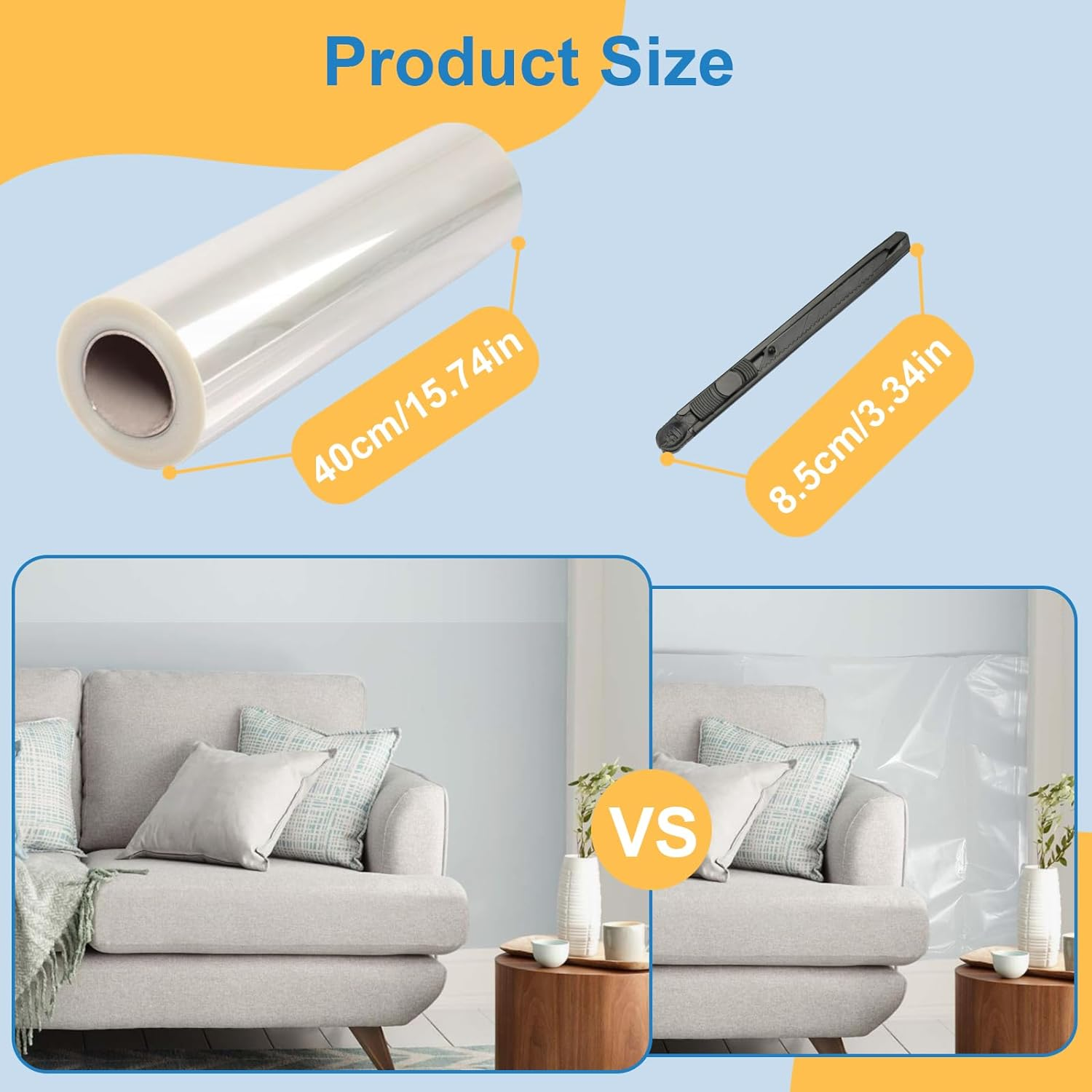 2Pcs Electrostatic Wall Protective Film Set with Film Cutter, Clear Wall Protector Removable Contact Paper,Transparent Static Cling Splash Guard Film for Furniture Chair Back Door 6.56 FT image number 5