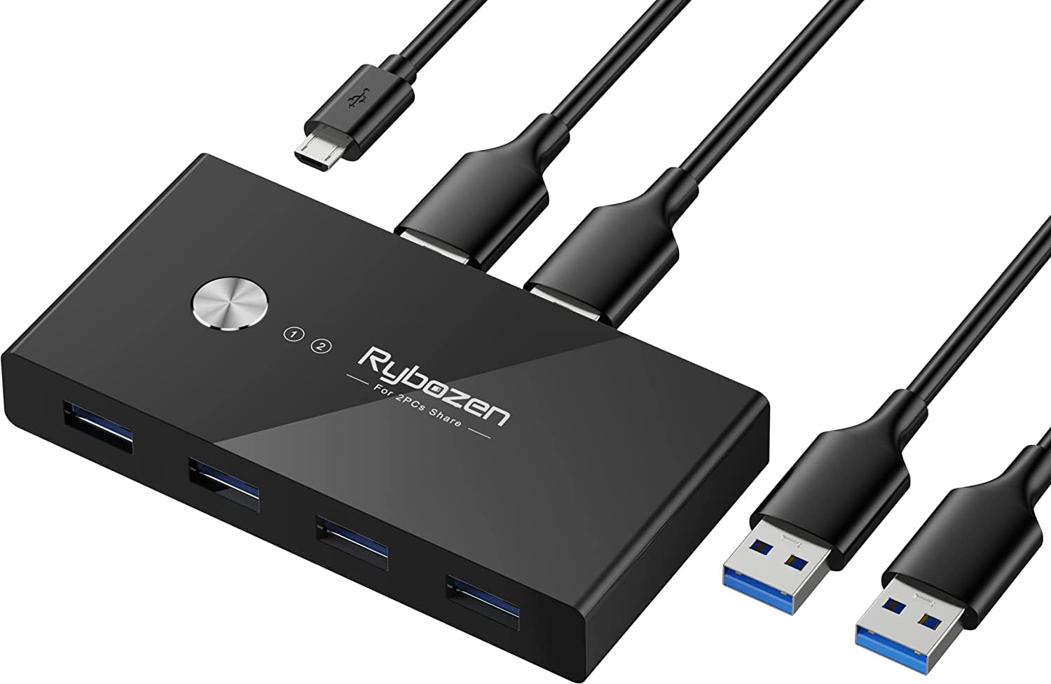 Digitconvert USB 3.0 Switch Selector,Kvm Switch Adapter 2 Computer Sharing 4 USB Devices, Peripheral Hub Box for Mouse Keyboard Scanner Printer PC, with One Button Swapping and 2 Pack USB 3.0 Cable image number 1