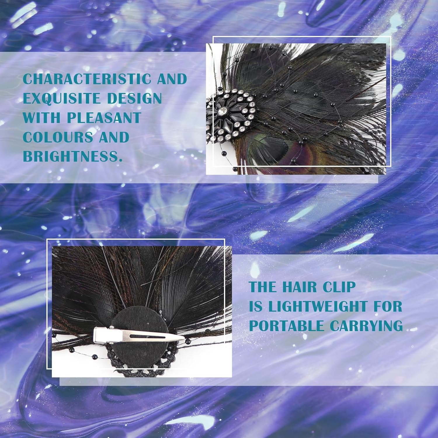 FERCAISH Women'S Feather Mesh Hair Clip 20S Hair Clip Vintage Costume Hair Accessories Fascinator Headwear for Women Birthday Wedding Party (Black) image number 3