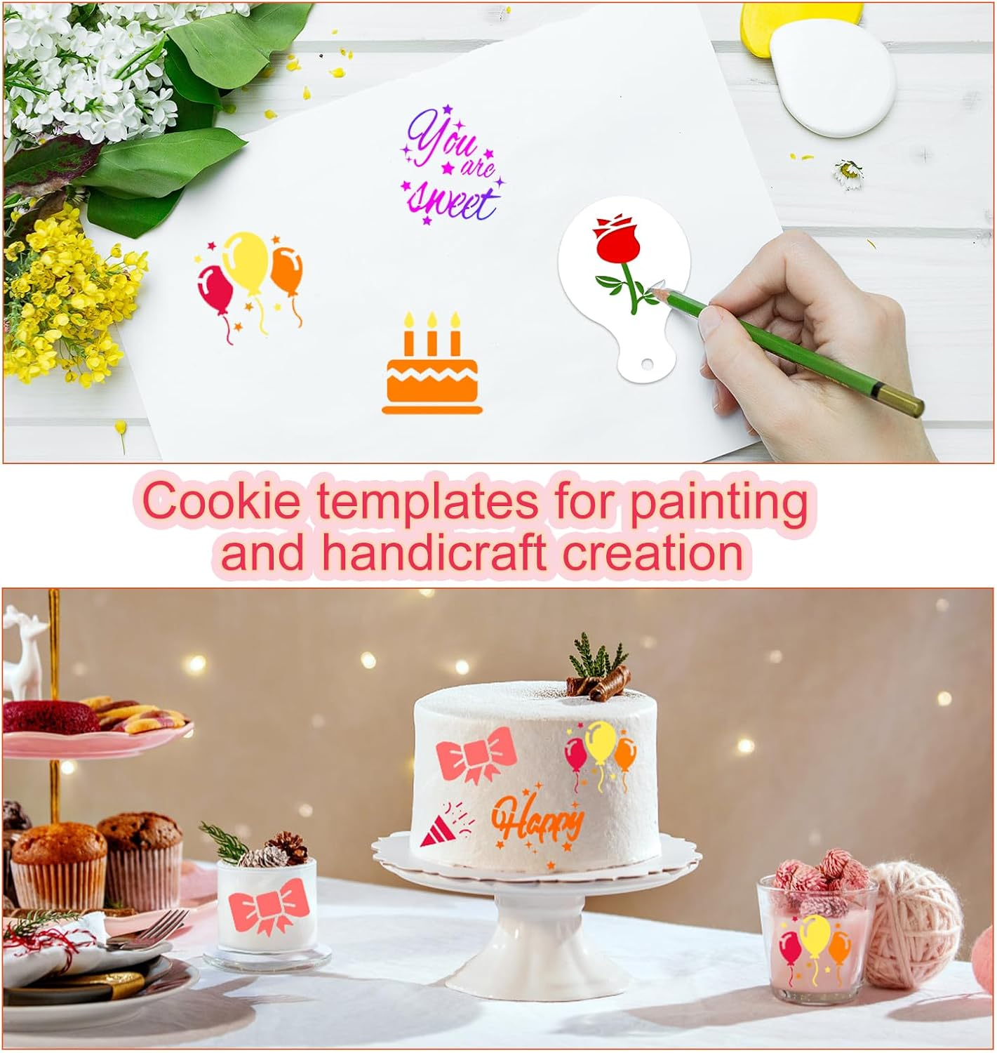 36Pcs Cookie Stencils, 36 Styles Reusable Happy Birthday Cake Stencil Templates for Cookies Baking Painting Dessert Decoration Tools DIY Arts Crafts Decor image number 6