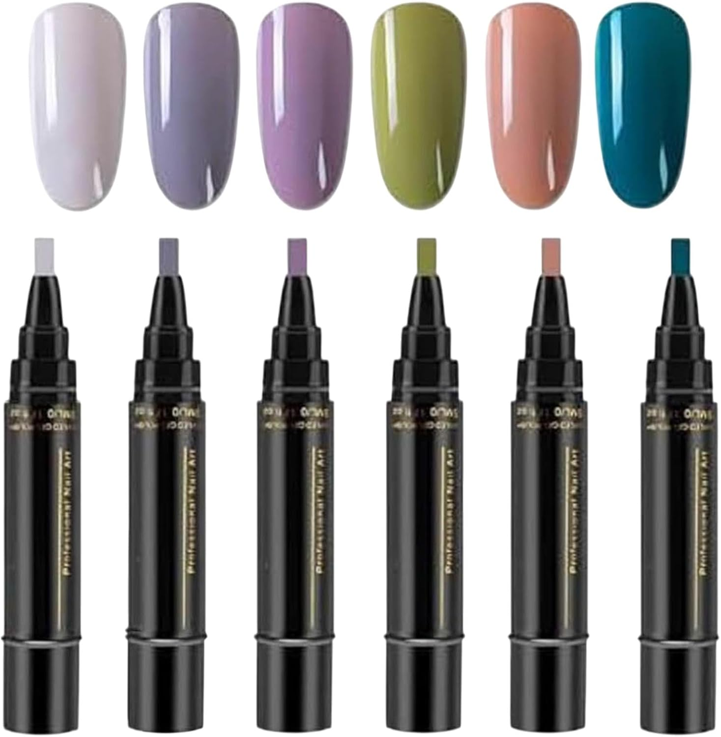 Generic Nail Polish Pens, 6 Colors Polishey Gel Nail Polish Pen Set, Quick-Dry, No UV, All-In-One Tool
