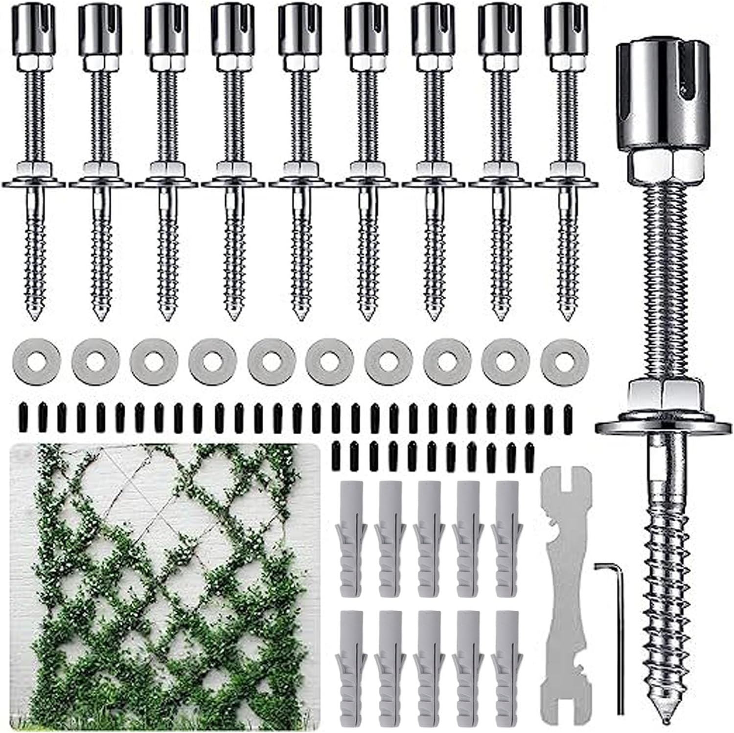 10Sets Wire Trellis Kit, Stainless Steel Green Wall Espalier Trellis for Climbing Plants Outdoor, Heavy Duty Cross Cable Clamp Trellis System for Garden, Plants, Vines & Green image number 2