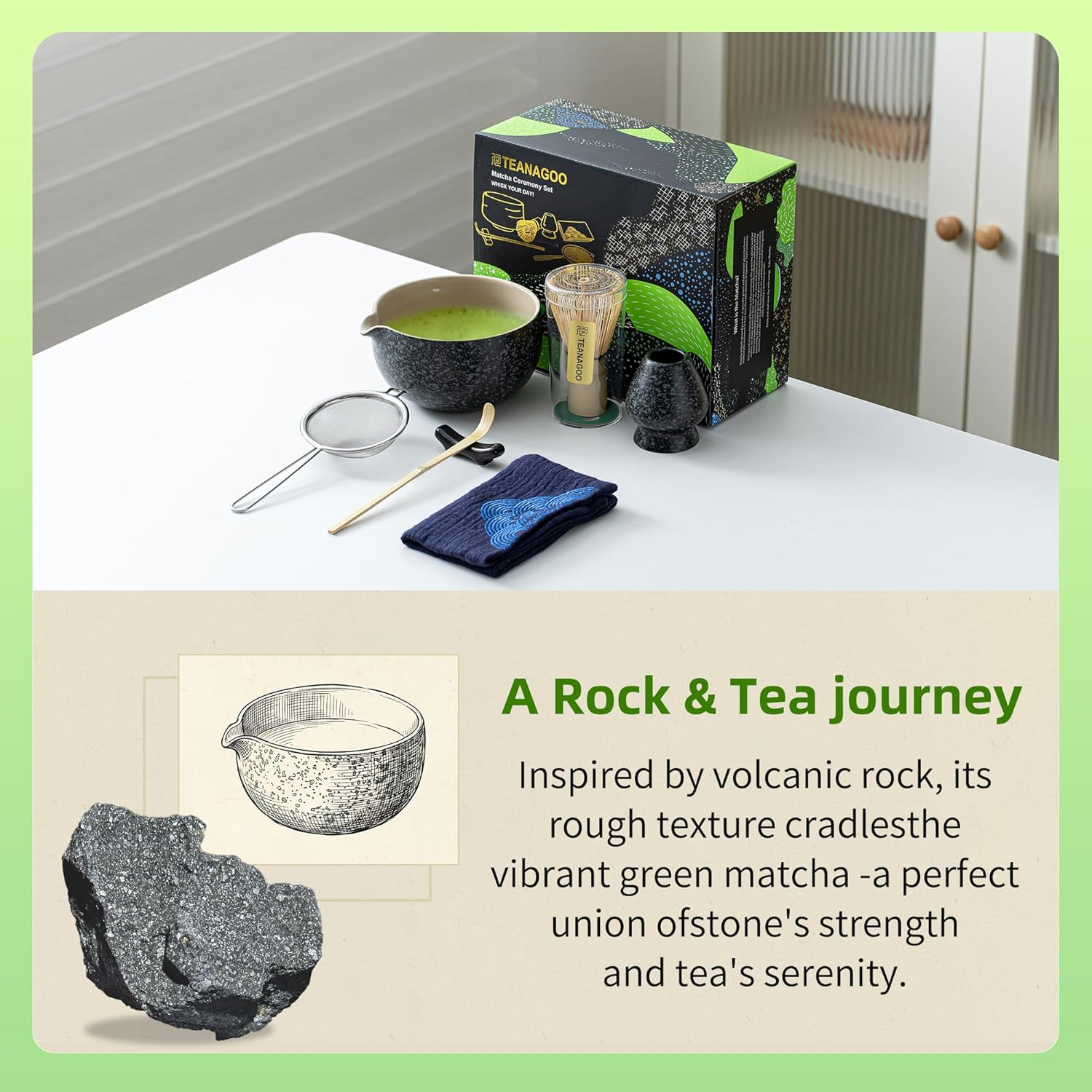 TEANAGOO Matcha Set, 7 Pcs Matcha Whisk Set for Ceremony, Matcha Kit Junware-Blue, Matcha Tea Set for Making Breakfast/Matcha Latte, Great for Matcha Lover, Matcha Whisk and Bowl with All Accessories image number 1