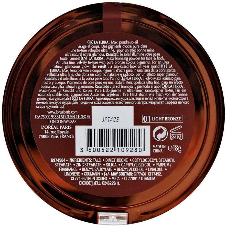 L'Oreal Glam Bronze Bronzer Powder 18 Grams 01 Light La Terra Portofino Leggero image number 1