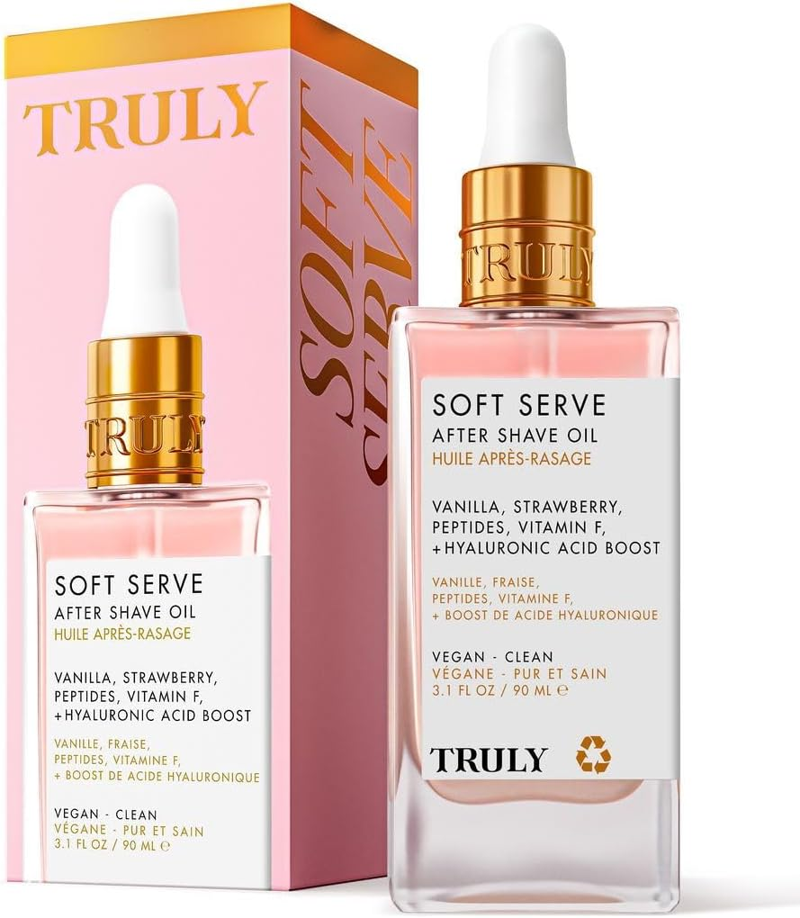 Truly Beauty Soft Serve after Shave Oil | Hydrating Treatment for Ingrowns & Irritation | Peptides, Hyaluronic Acid & Strawberry Extract | Soothes & Smooths Skin | Strawberry Vanilla Scent (3.1 Fl Oz) image number 2