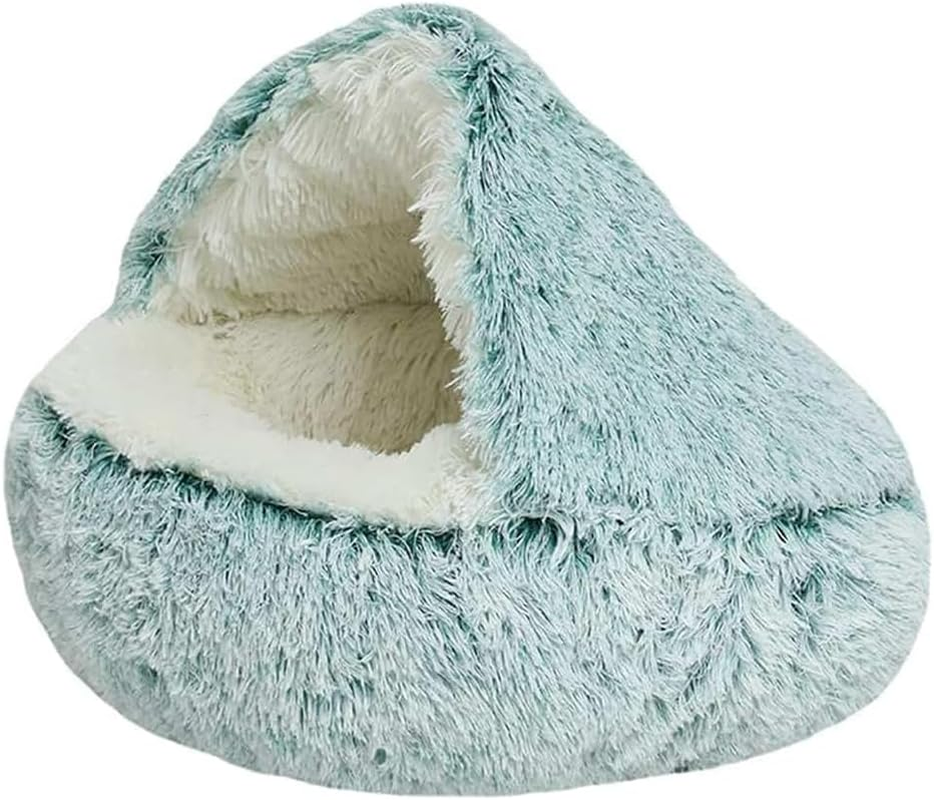 Cat Bed round Plush Fluffy Hooded Cat Bed Cave, Cozy for Indoor Cats or Small Dog Beds, Soothing Pet Beds Doughnut Calm Anti-Nxiety Dog Bed - Waterproof Bottom Washable, 20 Inches (Green, 60 Cm) image number 3