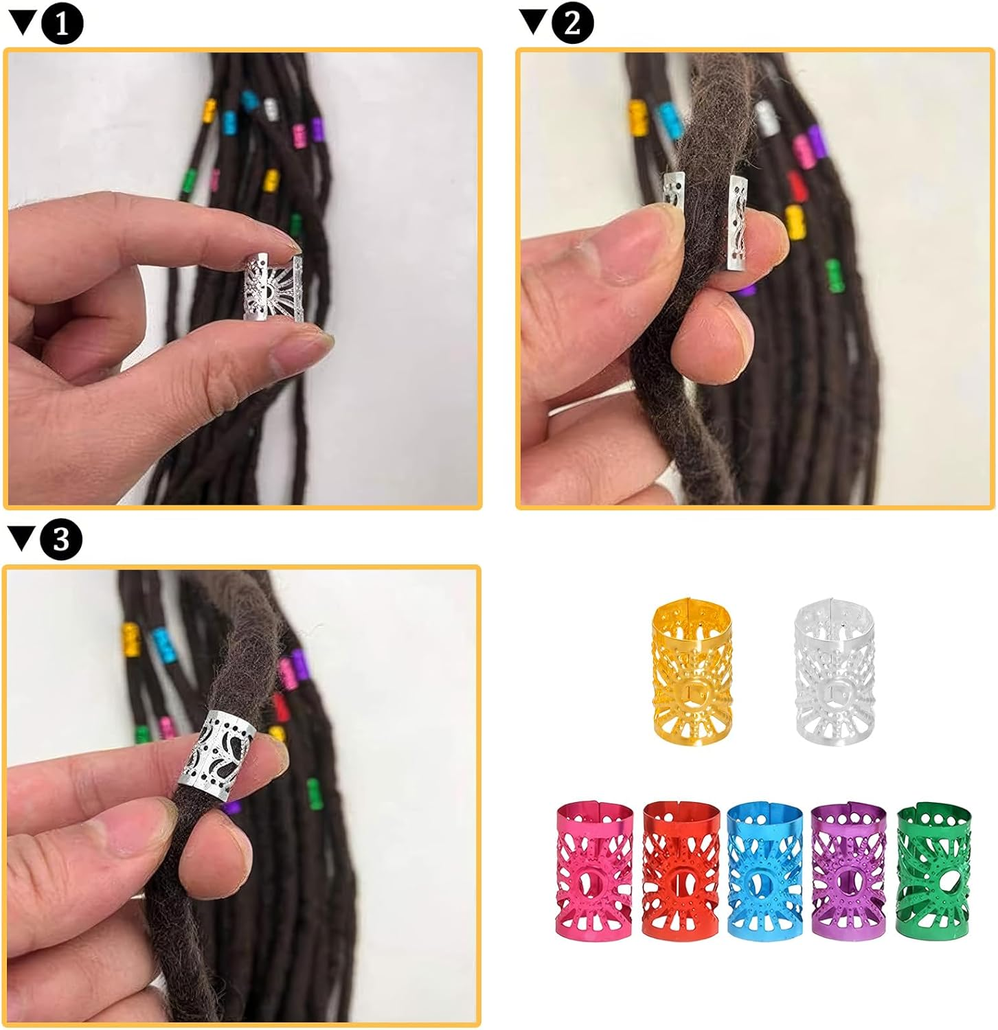 DHWEKU Pack of 50 Dreadlocks Jewellery, Adjustable Metal Cuffs, Hair Spiral Clips, Dreadlocks Beads, Braiding Hair Jewellery, Suitable for Men and Women, Coloured image number 4