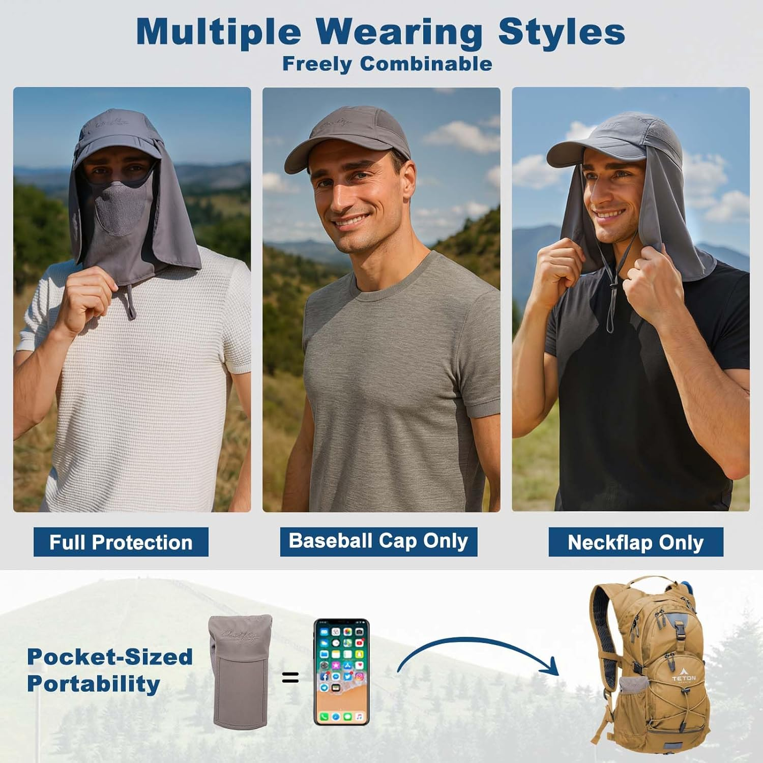 Surblue Neck Face Flap Outdoor Cap UV Protection Sun Hats Fishing Hat Quick-Drying UPF50+ image number 6