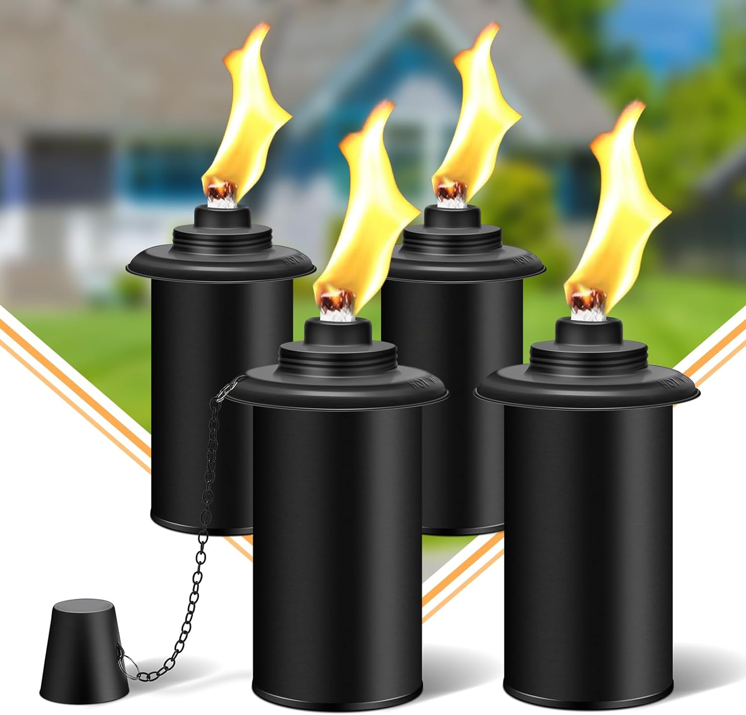 Fan-Torches 4 Pack Torch Canisters,16Oz Replacement Torch Refillable Canisters with Wicks,Caps, Outdoor Citronella Fuel Torch Canister for Luau Party, DIY Garden Decor. image number 4