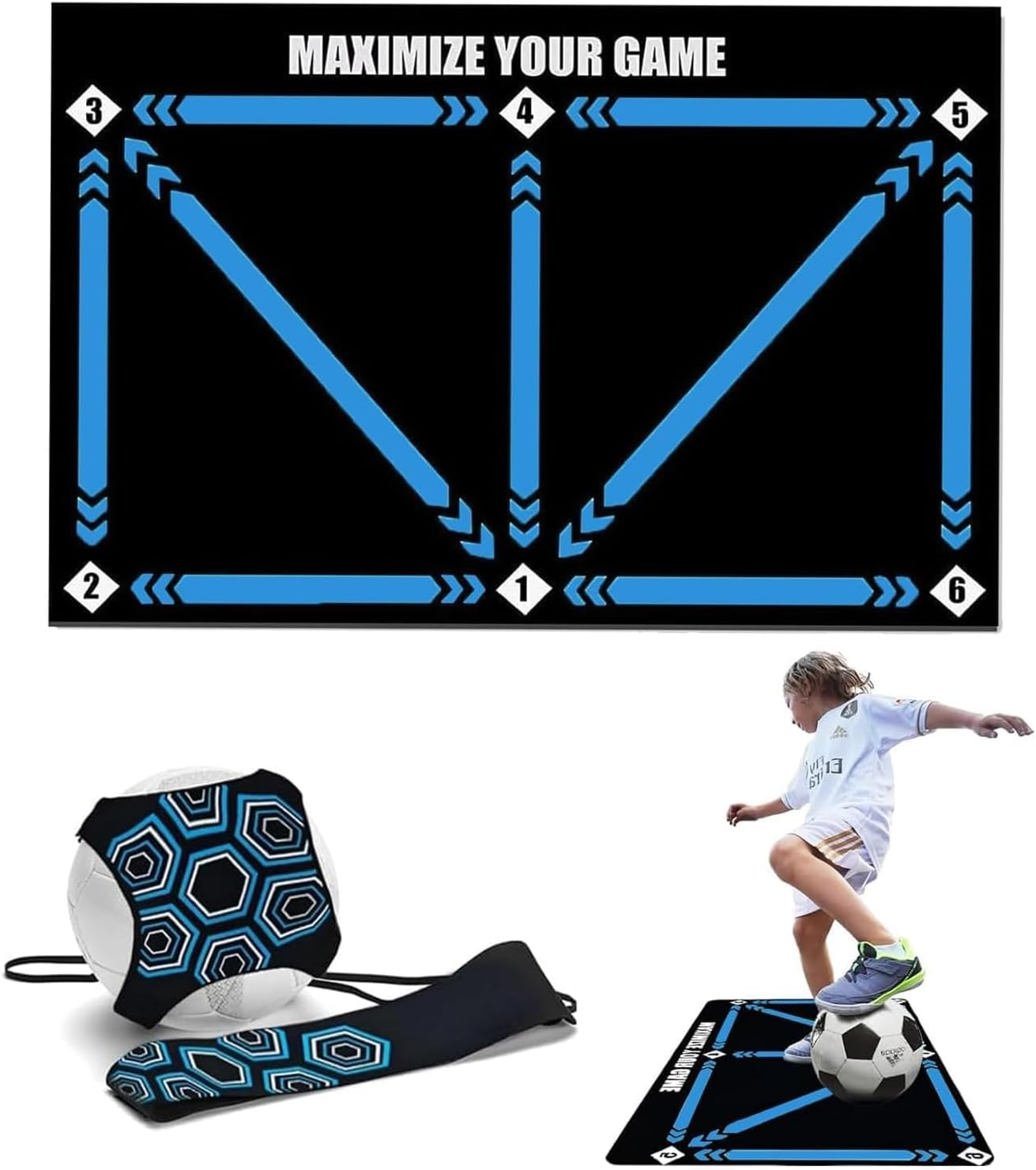 Football Footstep Training Mat, Soccer Training Mat with Adjustable Solo Soccer Trainer Belt,Non-Slip Silent Equipment for All Ages to Improve Speed, Strength and Coordination image number 4