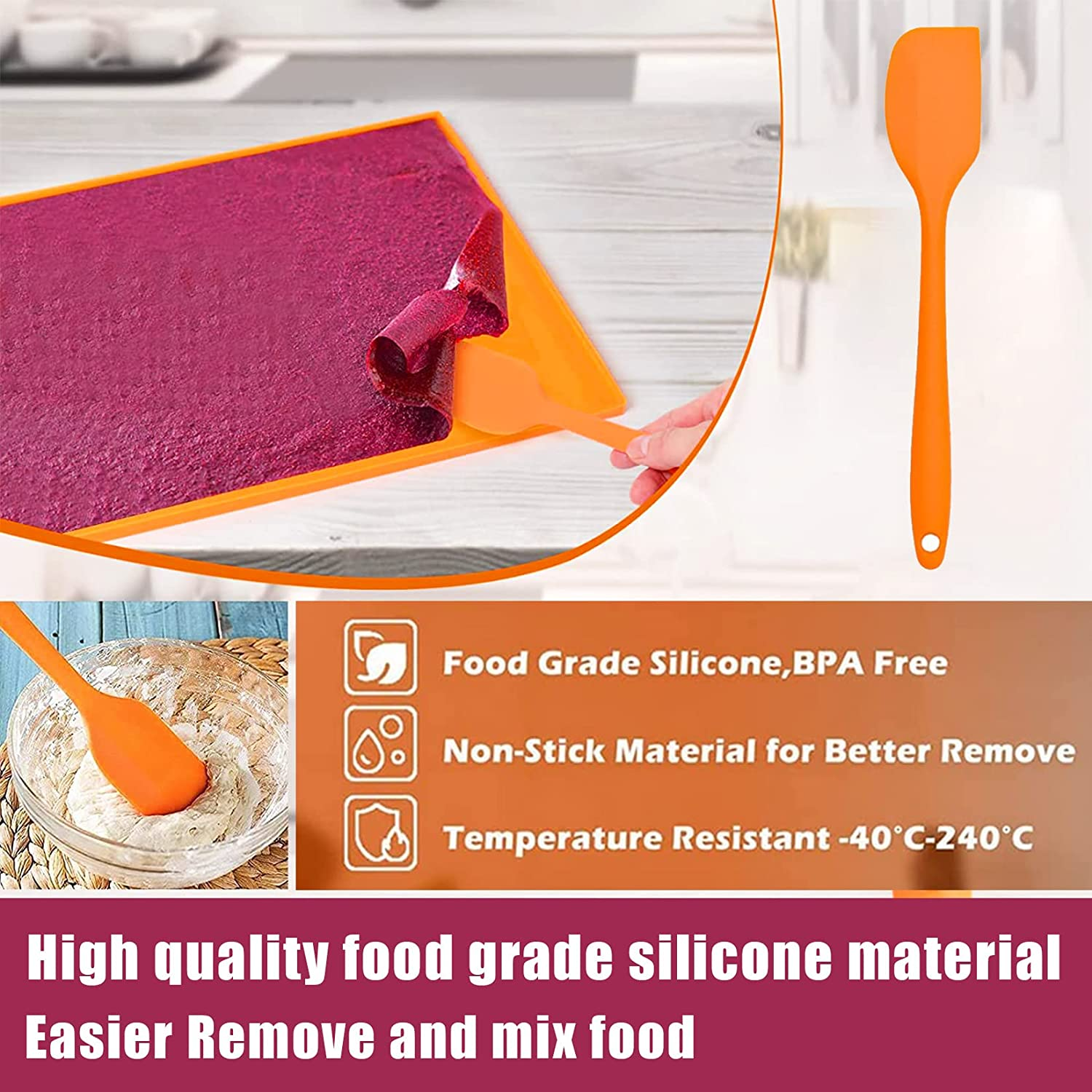 Silicone Dehydrator Sheets 5 Pieces with Edge for Liquid Fruit Leather Meat Vegetables Non-Stick Dehydrator Trays with Silicone Scraper image number 3