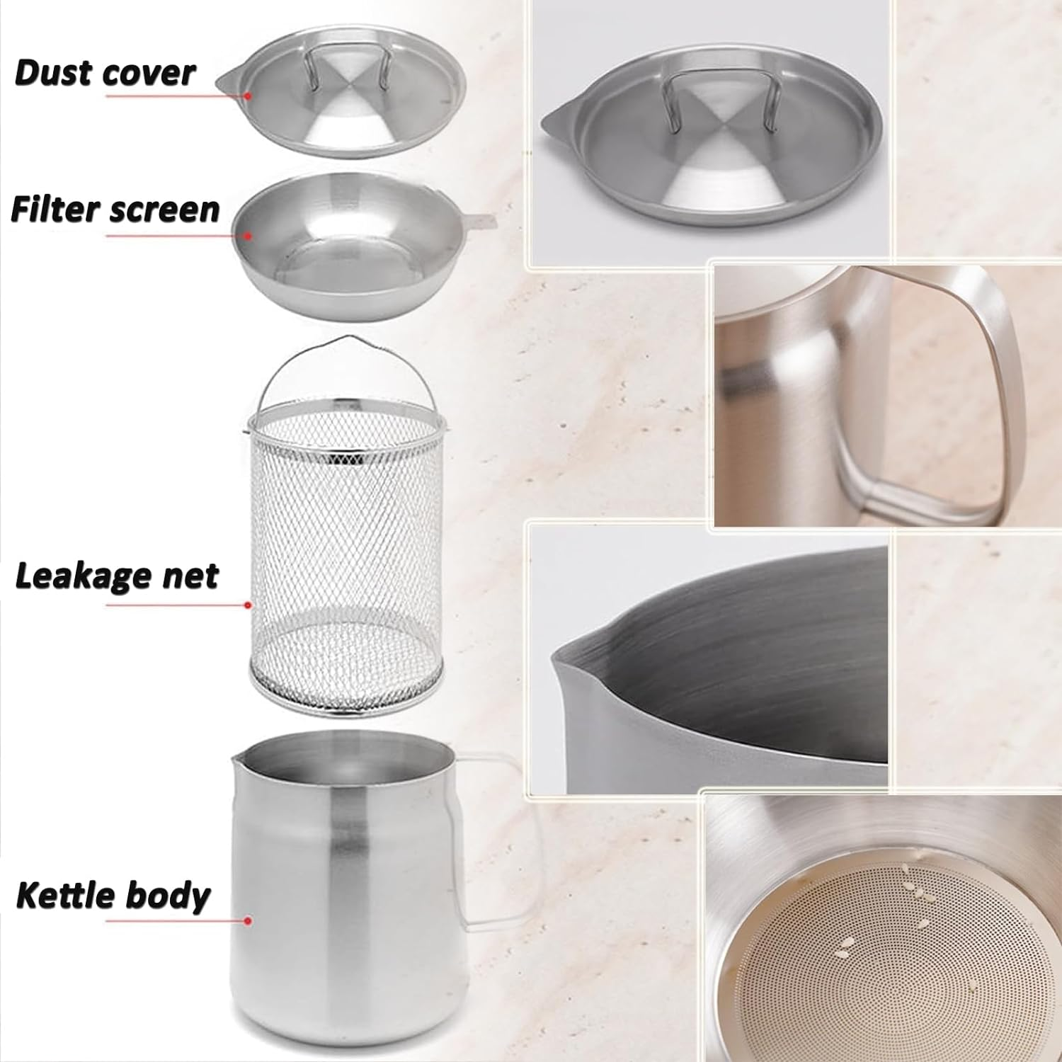 2L Stainless Steel Oil Filter Pot with Deep Fryer Basket - Kitchen Large Capacity Versatile Oil Strainer Vessel and Bacon Grease Saver for Cooking Grease (2.0L) image number 3