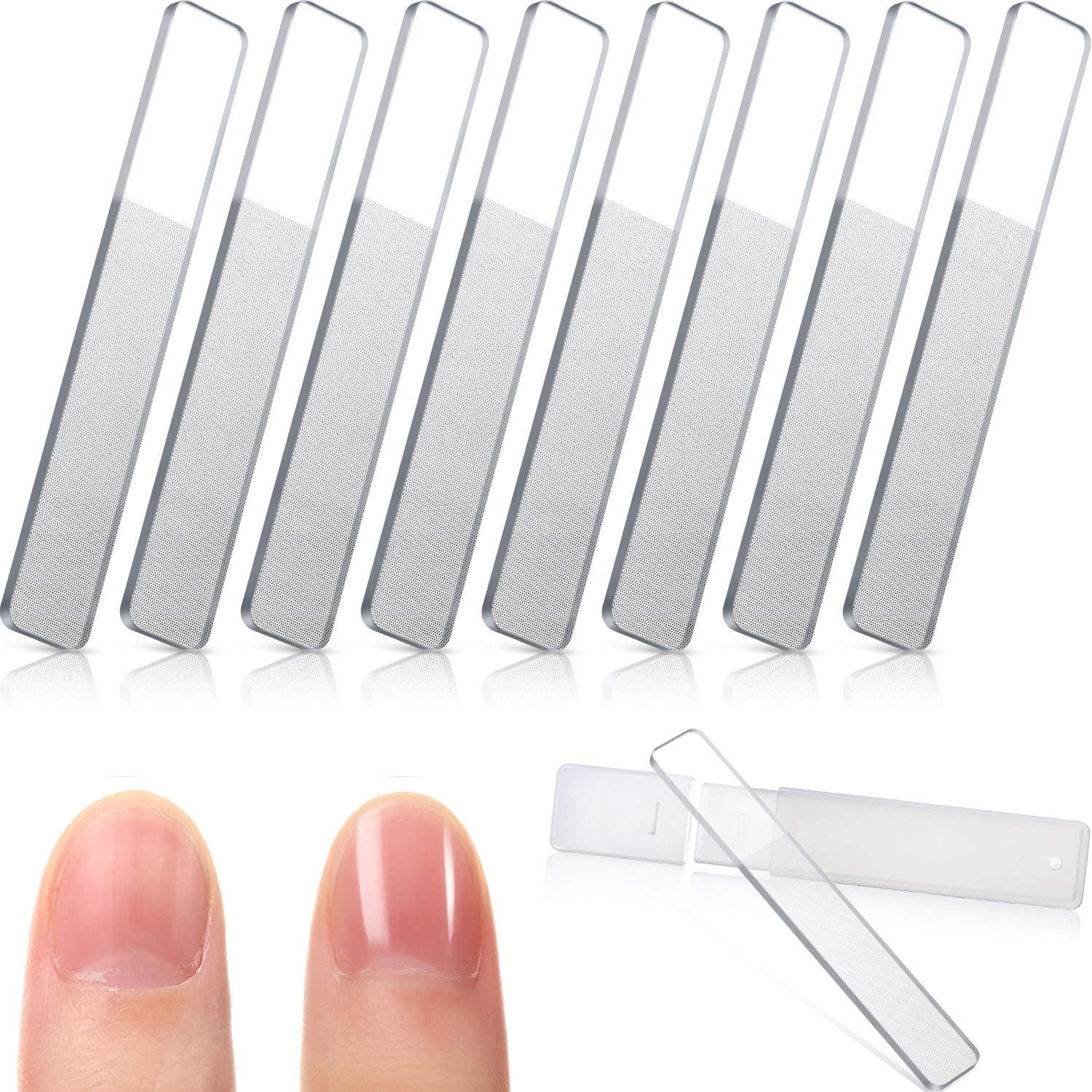 8 Pieces Nano Glass Nail Shiner Glass Nail Files Crystal Nail Shine Buffer Polisher with Case for Natural Nails (White) image number 5
