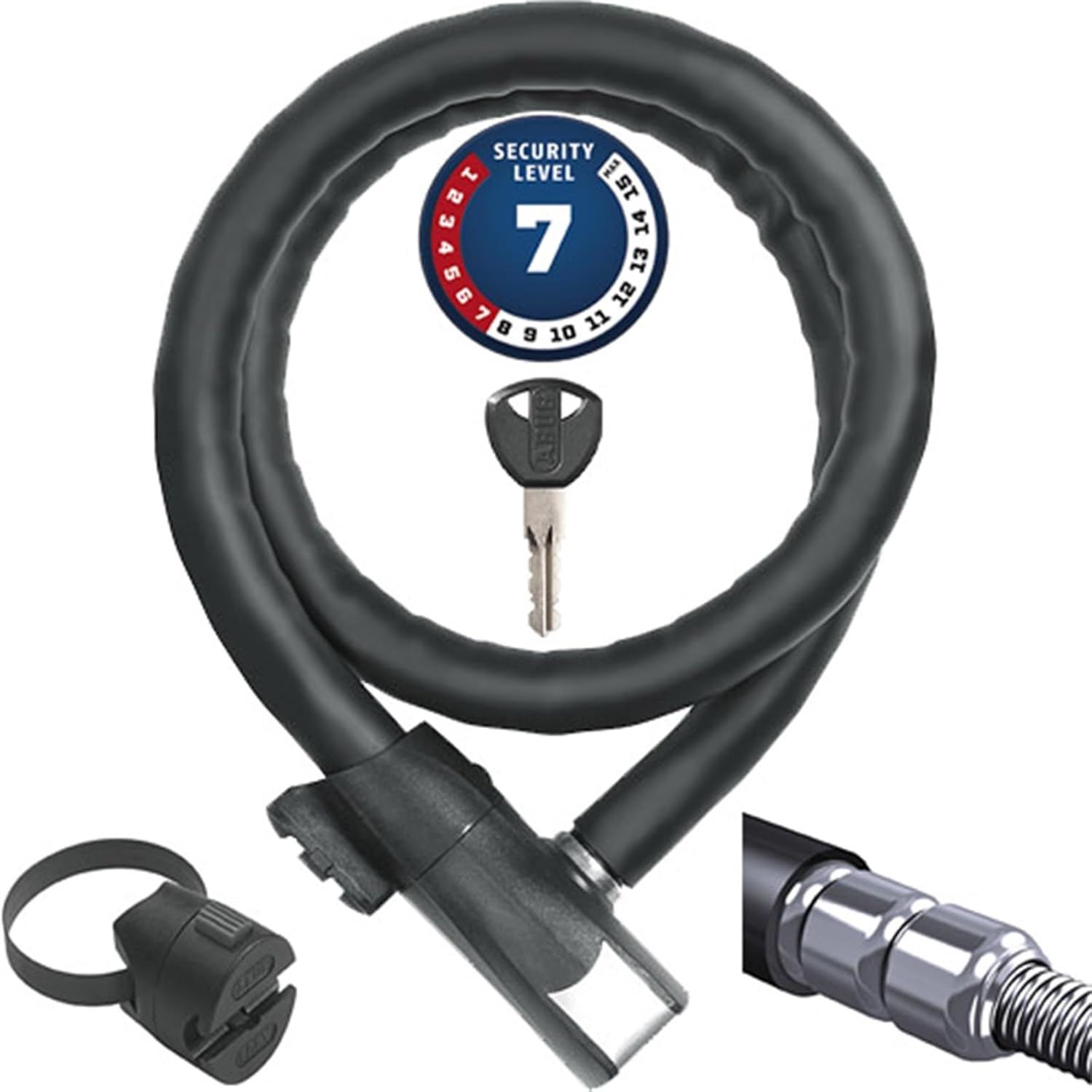 ABUS Armoured Cable Lock Steel-O-Flex Centuro 860 - with Quicksnap RBU Holder - Cable Lock Made of Steel Cable with Armour Made of Steel Sleeves - ABUS Security Level 7-85 Cm, Black