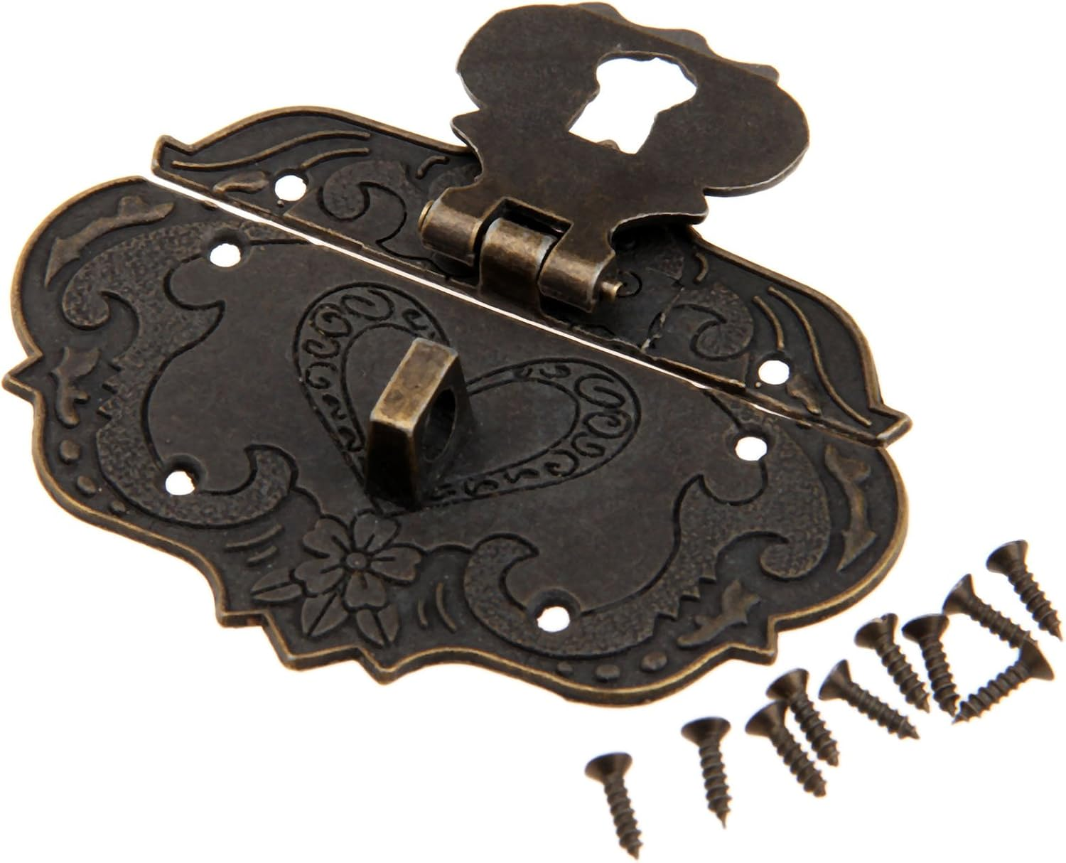 Dophee 3"X2.24" Vintage Latch Hasp, Antique Embossing Decorative Brass Hasp Clasp Latch Lock with Screws for European Style Jewelry Trinket Box Decoration Furniture Cabinet Wooden Box Case - 1 Pack image number 6