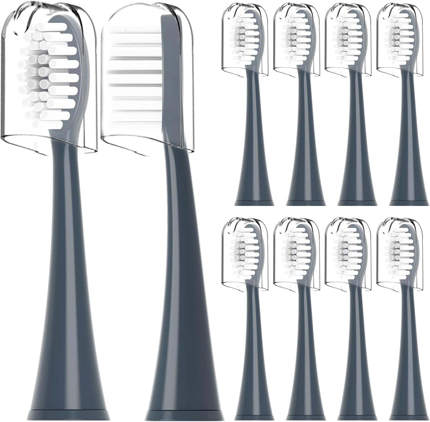 Replacement Toothbrush Heads Compatible with Ordo Electric Toothbrush,For Ordo Sonic Electric Toothbrush,With Dust Cover,10 Pack (Charcoal Grey, M)