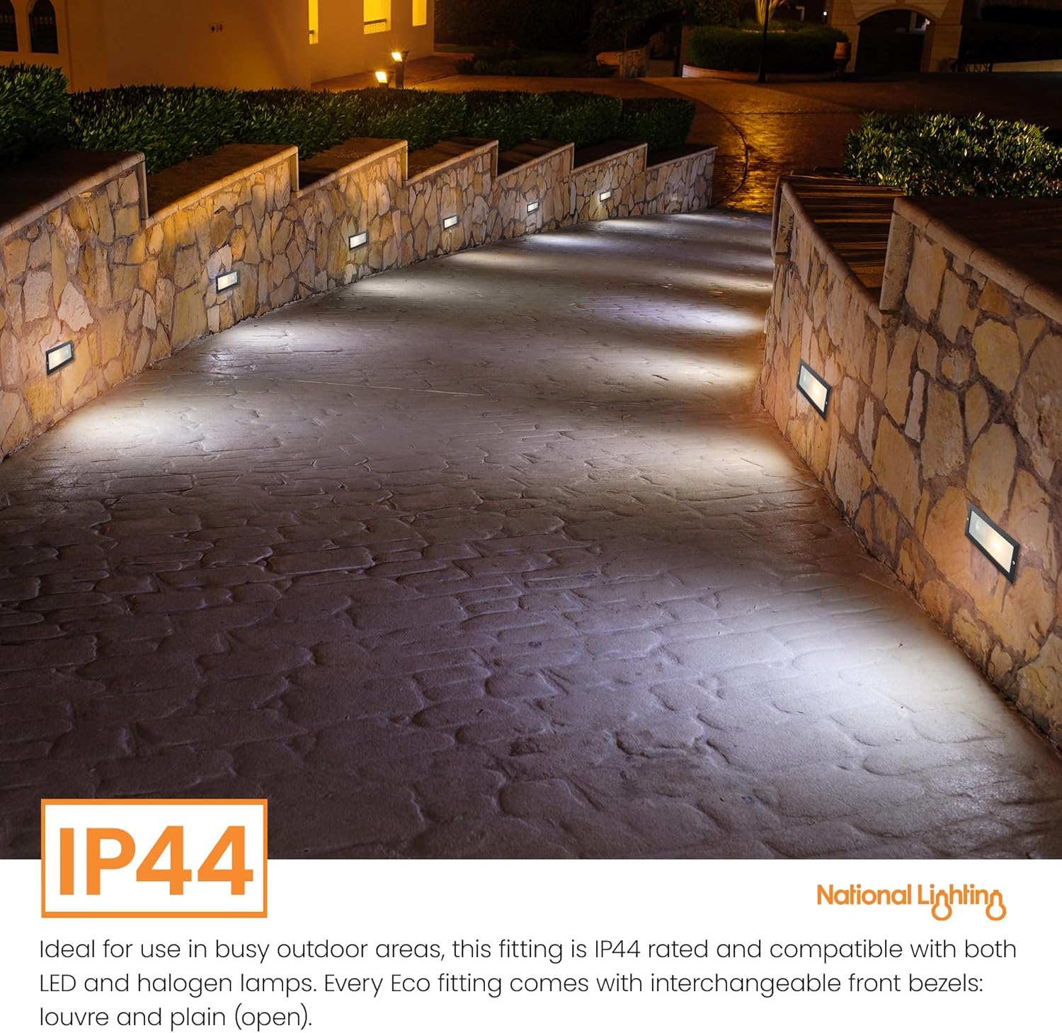 ECO Outdoor Black Aluminium & Frosted Glass Brick Light with Grille and Plain Front Panels - IP44 Rated - Black image number 3