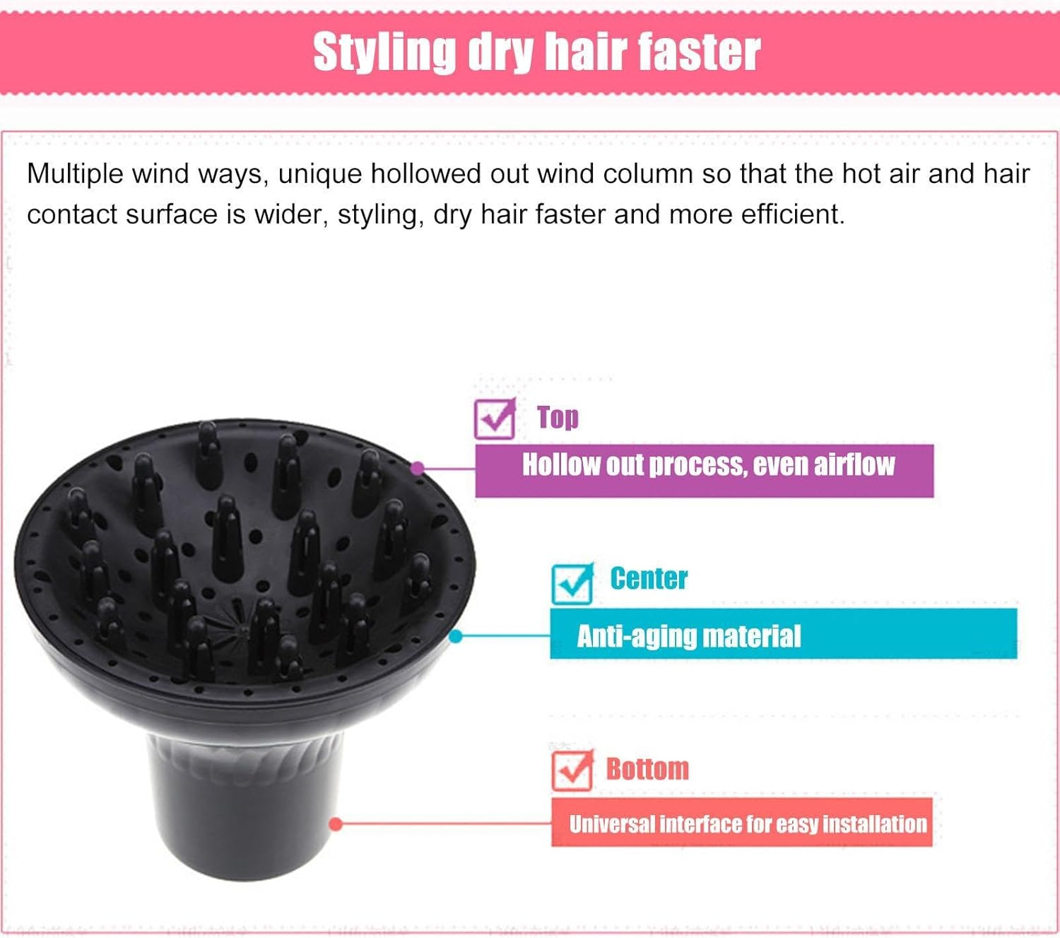Hair Diffuser Upgraded Strong Holding Hair Diffuser Adaptable Hair Dryer Attachment for Blow Dryer Nozzles From image number 6