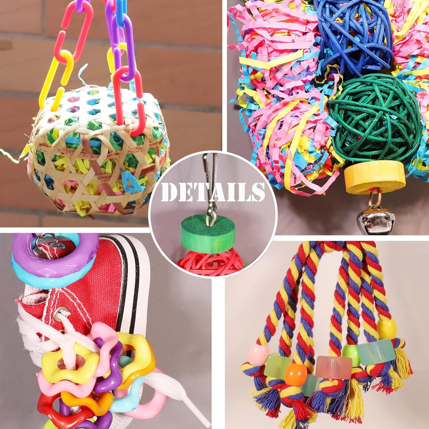 Bird Toys Set,Parrot Colorful Chewing Shredding Foraging Toys Bird Swing Climbing Hanging Standing Toy Birds Cage Accessories for Cockatiel Budgies Lovebird Parakeets Macaws image number 2
