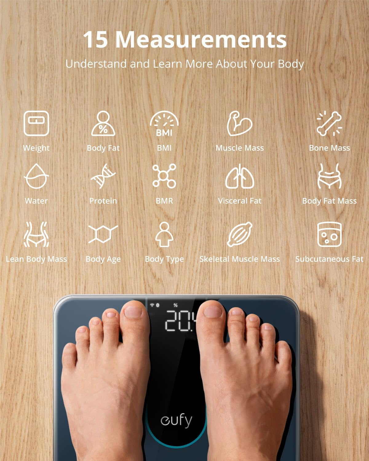 Eufy Smart Scale P2, Digital Bathroom Scale with Wi-Fi, Bluetooth, 15 Measurements Including Weight, Body Fat, BMI, Muscle & Bone Mass, 3D Virtual Body Mod, 50 G/0.1 Lb High Accuracy, IPX5 Waterproof image number 5